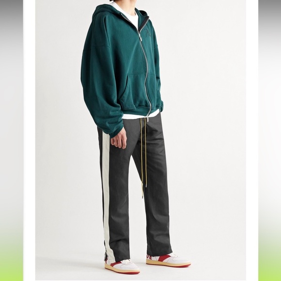 RHUDE-Collegiate Striped Linen Silk-Blend Drawstring Track Pants - Black XS - Picture 1 of 12